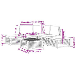 vidaXL Salon de jardin avec coussins 6 pcs bois d'acacia solide pas cher