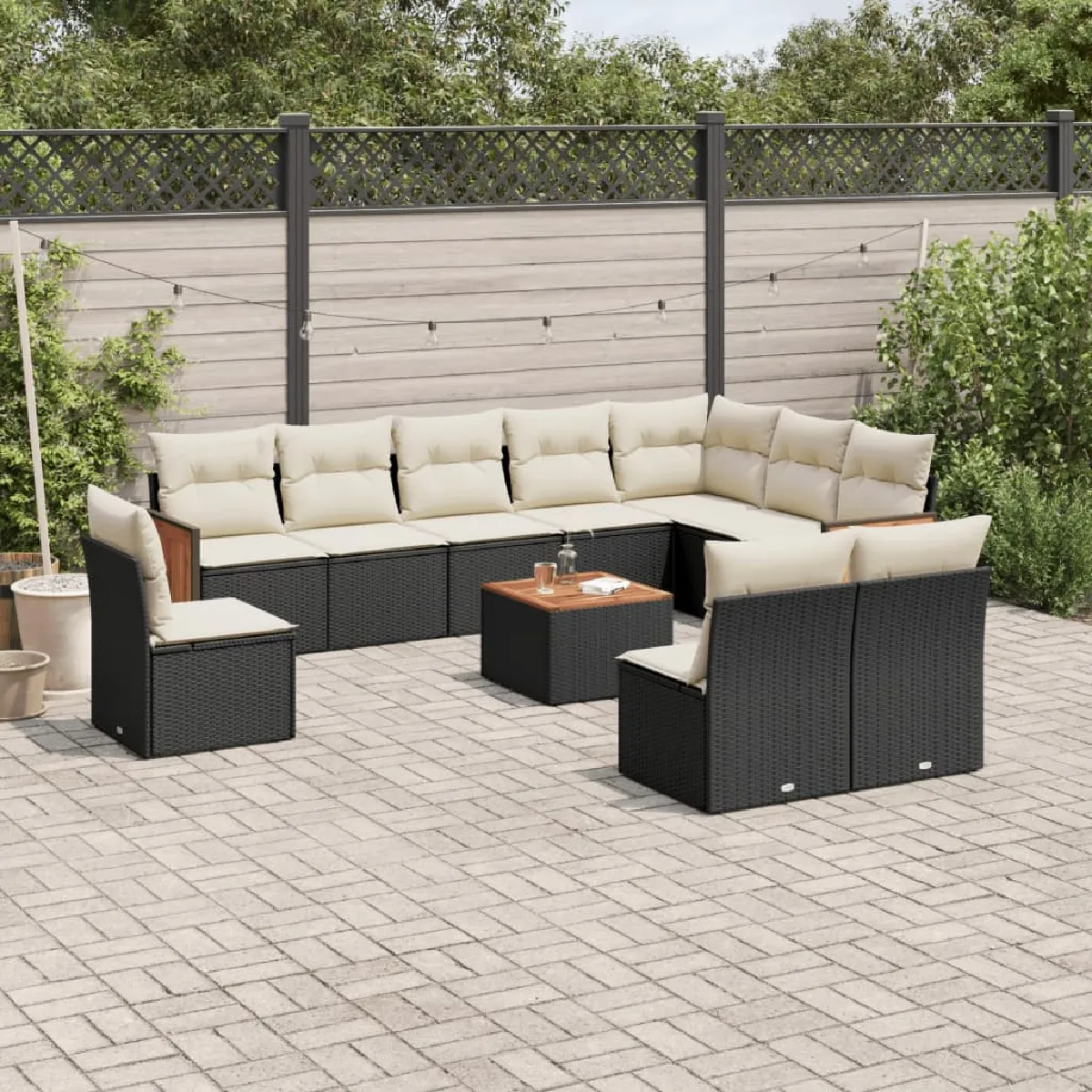 vidaXL Salon de jardin 11 pcs avec coussins noir résine tressée 