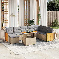 vidaXL Salon de jardin avec coussins 9 pcs beige résine tressée 