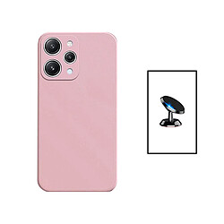 PHONECARE Kit Support Magnétique de Voiture + Coque Silicone Liquide pour Xiaomi Redmi 12 - Rose 