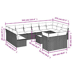 Acheter vidaXL Salon de jardin avec coussins 13 pcs gris résine tressée