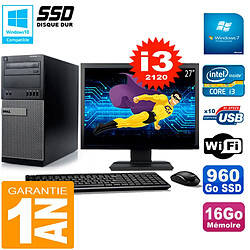 PC Tour DELL 7010 Ecran 27" Core I3-2120 RAM 16Go Disque 960 Go SSD Wifi W7 · Occasion 