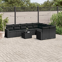 vidaXL Salon de jardin 10 pcs avec coussins noir résine tressée 