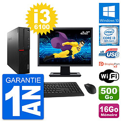 PC Lenovo M800 SFF Ecran 22" Intel i3-6100 RAM 16Go Disque 500Go Windows 10 Wifi · Occasion 