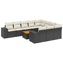 vidaXL Salon de jardin 11 pcs avec coussins noir résine tressée