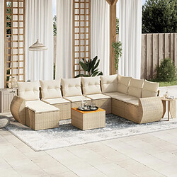 vidaXL Salon de jardin avec coussins 9 pcs beige résine tressée 