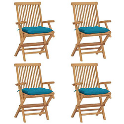 Maison Chic Lot de 4 Chaises de jardin,Fauteuil d'extérieur avec coussins bleu clair Teck massif -MN80145