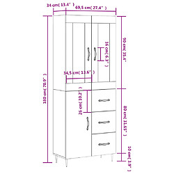 vidaXL Buffet haut Noir 69,5x34x180 cm Bois d'ingénierie pas cher