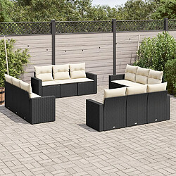 vidaXL Salon de jardin 12 pcs avec coussins noir résine tressée