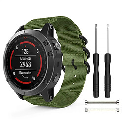 Wewoo Bracelet pour montre connectée Garmin Fenix 5 en nylon à trois anneaux de 22 mm vert armée 