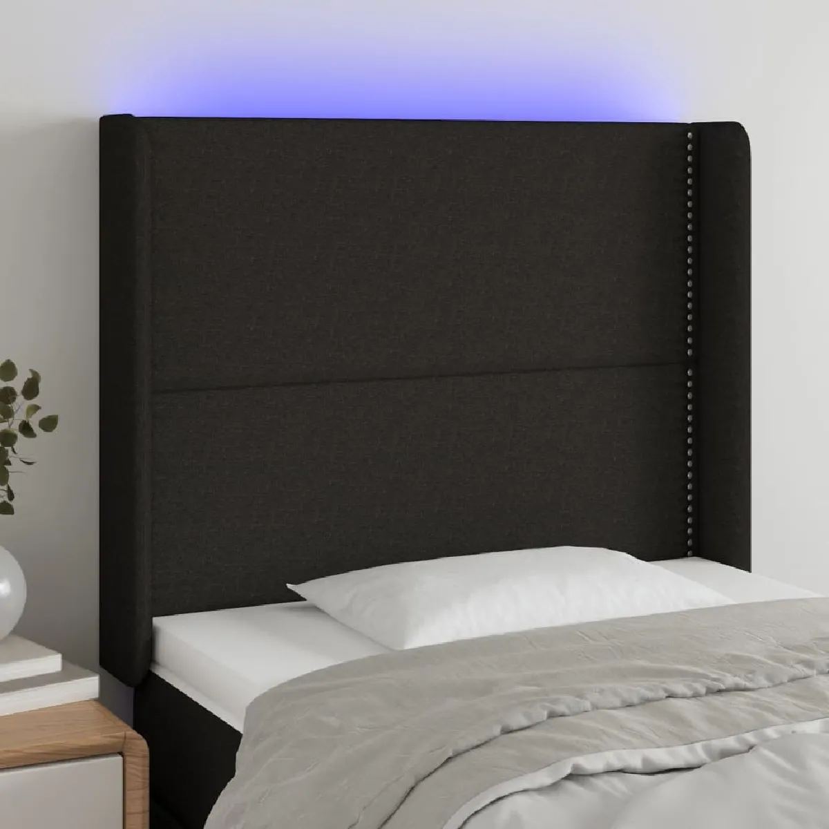 Maison Chic Tête de lit moderne à LED lumineuse pour chambre - Décoration de lit Noir 93x16x118/128 cm Tissu -MN26322