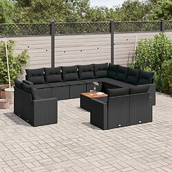 vidaXL Salon de jardin avec coussins 13 pcs noir résine tressée 