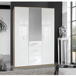 Inside 75 Armoire COOPER 3 portes 3 tiroirs largeur 135 laqué blanc / décor chêne 