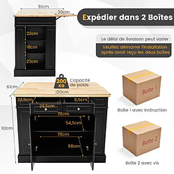 Helloshop26 Ilot central cuisine avec tiroirs et 2 portes 120 x 61 x 92 cm desserte de cuisine avec étagère réglable étagères latéraux noir 20_0008634 pas cher