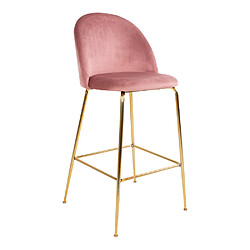 House Nordic Tabouret de Bar au Dos Matelassé en Velours Rose avec Piétement en Laiton Doré LAUSANNE 