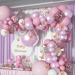 Euro Mega 112PCS Décoration Anniversaire Ballon Rose Kit Guirlande Ballon avec Papillon Fête Mariage Décoration