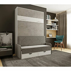 Acheter Inside 75 Armoire lit escamotable LOFT SOFA gris béton canapé accoudoirs tissu 140*200 cm