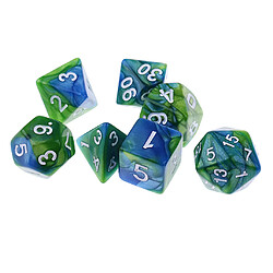 7pcs dés polyédriques pour des donjons et des dragons dés jeux de table vert bleu pas cher