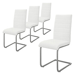 ML-Design Lot de 4 chaises pied luge blanc en simili cantilever à dossier haut pour salon 