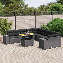 vidaXL Salon de jardin 11 pcs avec coussins noir résine tressée 