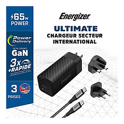 Magneticland Chargeur mural international ENERGIZER 65W câble USB-C 1m