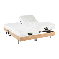 Acheter Vente-Unique Lit électrique de relaxation tout plots + matelas mémoire de forme et bambou - 2 x 80 x 200 cm - Chêne - LYSIS III de NATUREA