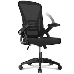 BIGZZIA Chaise de Bureau - Ergonomique Fauteuil - avec accoudoir rabattable à 90° - Support lombaire - Réglable en hauteur Noir 