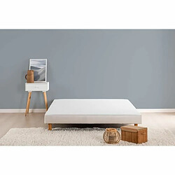 DEKO DREAM Sommier tapissier à lattes 140 x 190 cm - Bois massif blanc + Pieds 