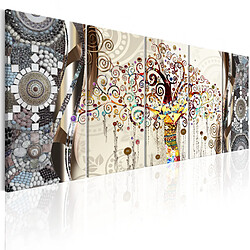 Decoshop26 Tableau toile de décoration murale impression premium en 5 parties sur châssis en bois motif Arbre et mosaïque 200x80cm 11_0014277