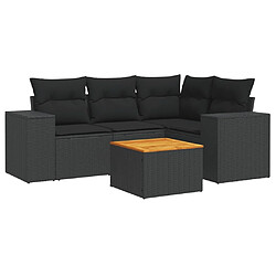 Maison Chic Salon de jardin 5 pcs avec coussins | Ensemble de Table et chaises | Mobilier d'Extérieur noir résine tressée -GKD12006