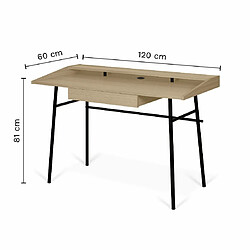 Mes Bureau design 1 tiroir 120x60x81 cm décor chêne clair et noir - PLY pas cher