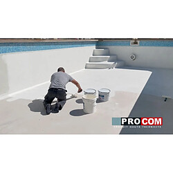 PRO COM Peinture piscine béton, peinture polyuréthane pour piscine et bassin, étanche et souple, béton, enduit, ciment PROCOM-10 litres-Blanc