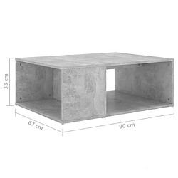 vidaXL Table basse gris béton 90x67x33 cm bois d'ingénierie pas cher