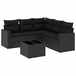 vidaXL Salon de jardin 6 pcs avec coussins noir résine tressée