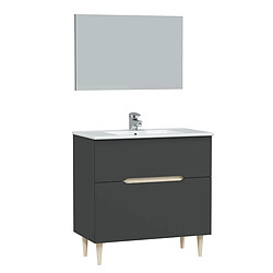 Avis Pegane Meuble sous vasque en panneaux de particules mélaminés coloris noir avec miroir - Longueur 80 x Profondeur 45 x Hauteur 80 cm