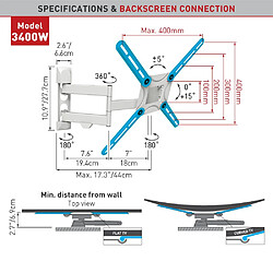 Avis Barkan 3400 W VESA jusqu'à 400 x 400 mm Rotation, Pliable, pivotant et inclinable Support Mural pour 29?165,1 cm/74?165 cm Plat/téléviseur incurvé