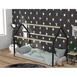 Le Quai Des Affaires Lit cabane PANDA 90x190 + 1 sommier / Naturel et Noir pas cher