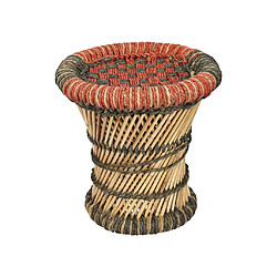 Acheter Vente-Unique Ensemble de 2 poufs rond en rotin naturel clair et rouge MIRTAKA