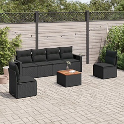 vidaXL Salon de jardin 7 pcs avec coussins noir résine tressée 