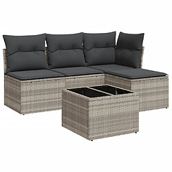 vidaXL Salon de jardin 5 pcs avec coussins gris clair résine tressée