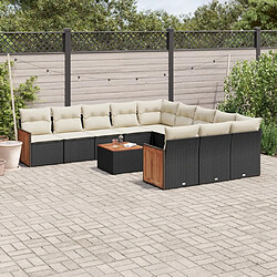 vidaXL Salon de jardin 12 pcs avec coussins noir résine tressée