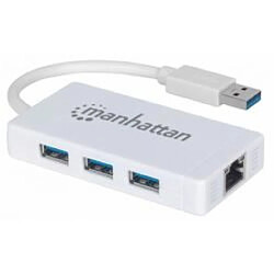 Arte Video Manhattan Hub 3 ports USB 3.0 avec adaptateur éthernet Gigabit Blanc 