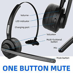 El Contente Casque Bluetooth pour centre d'appels, casque d'écoute avec micro pour PC et ordinateur portable pas cher