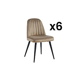 Vente-Unique Lot de 6 chaises en velours et métal noir - Beige - ELEANA 