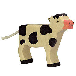 Figurine en bois Holztiger : Animaux de la Ferme : Veau noir