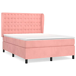 vidaXL Sommier à lattes de lit avec matelas Rose 140x200 cm Velours