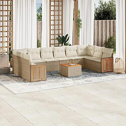 vidaXL Salon de jardin 11 pcs avec coussins beige résine tressée