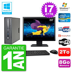 PC HP EliteDesk 800 G1 SFF Ecran 22" i7-4770 8Go Disque 2To Graveur DVD Wifi W7 · Occasion 