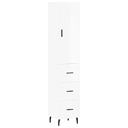 Maison Chic Buffet,Meuble de Rangement,commode pour salon,Cuisine Blanc brillant 34,5x34x180 cm Bois d'ingénierie -MN23183