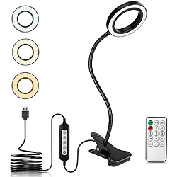 Universal Clip sur lampe de table, pince réglable 8W 40 LED avec mode 3 couleurs et 10 niveaux de luminosité, lampe à lunettes avec télécommande